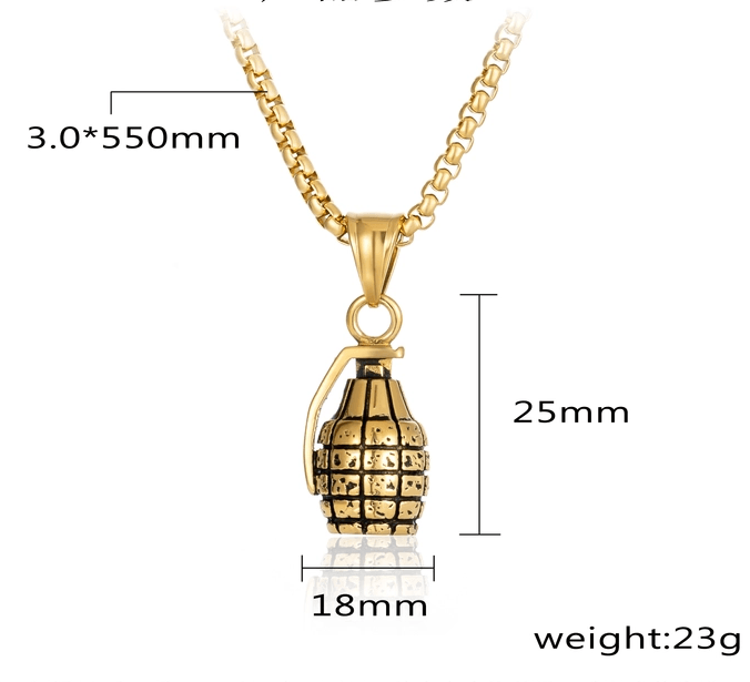 Hip-Hop Grenade Stainless Steel Pendant Necklace for Men