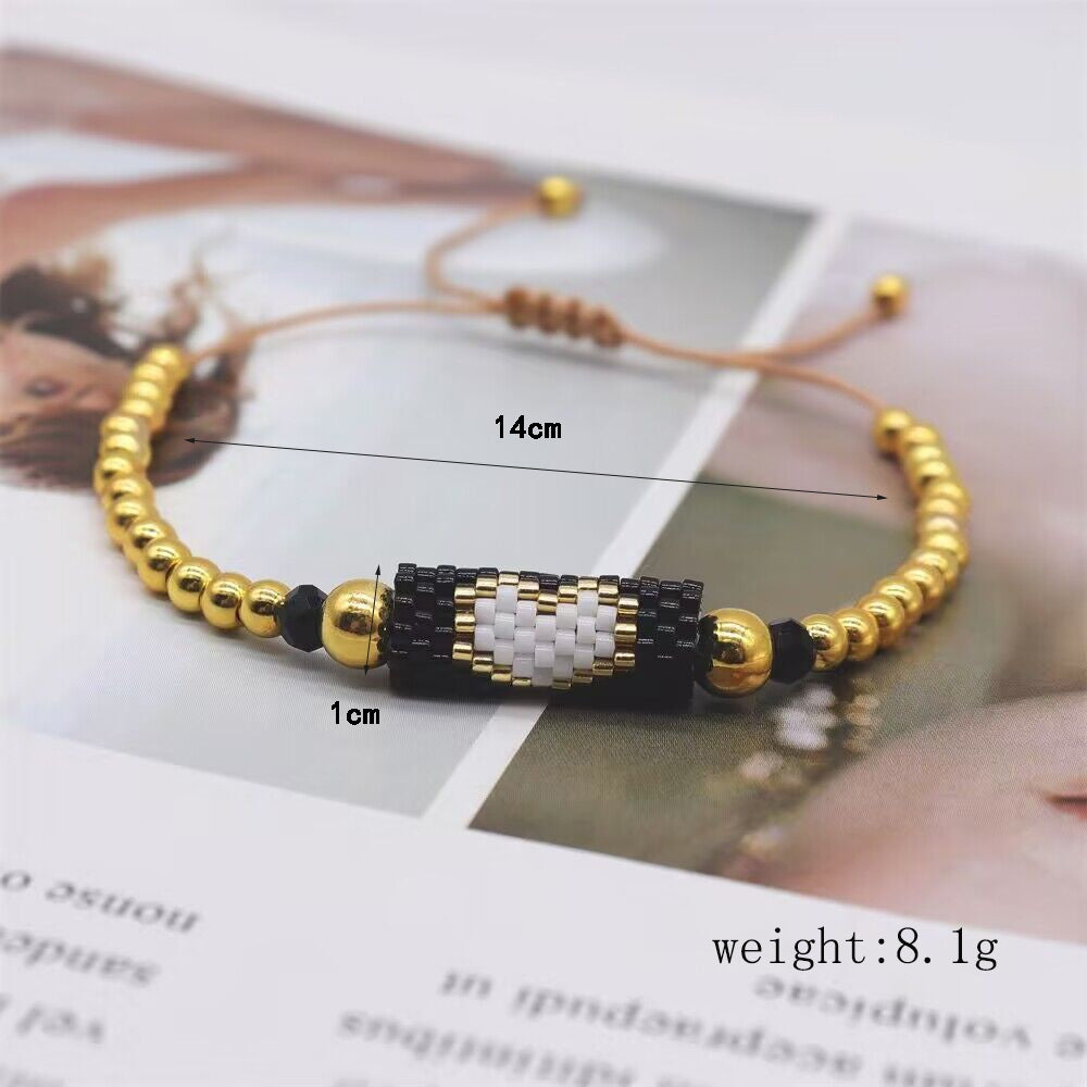 Hip-Hop Heart Shape Crystal Glass Beaded Women's Bracelet Set