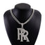 Hip-Hop Double R Letter Rhinestone Pendant Necklace in Gold Cuban Link