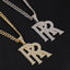 Hip-Hop Double R Letter Rhinestone Pendant Necklace in Gold Cuban Link