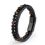 Hip-Hop Punk Geometric Stainless Steel Leather Tiger Eye and Obsidian Beaded Bracelet