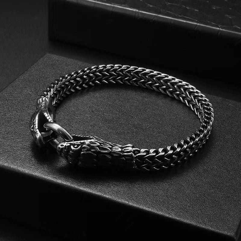 Hip-Hop Retro Stainless Steel Snake Zodiac Men's Bracelet