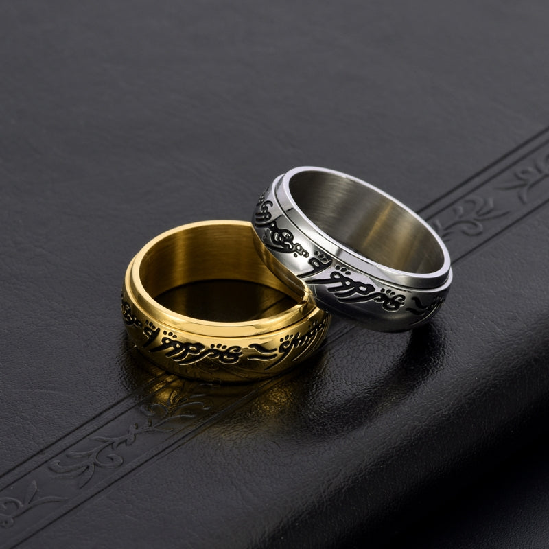 Hip-Hop Retro Color Block 18K Gold Plated Stainless Steel Men's Spinner Ring