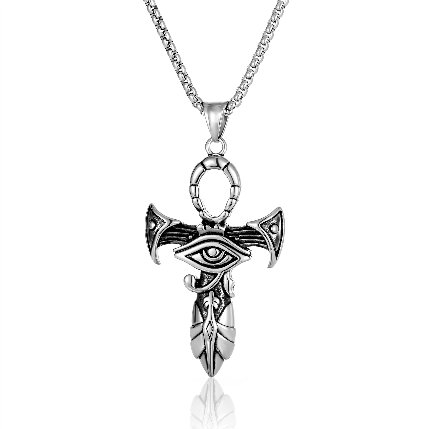 Hip-Hop Retro Horus Eye Ankh Cross Sword Pendant Necklace for Men