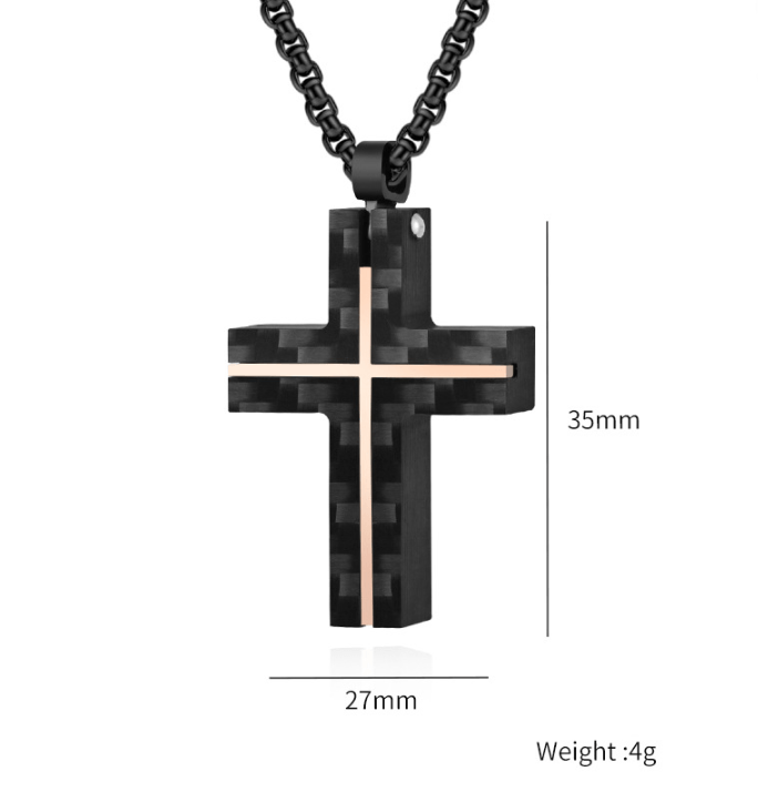 Hip-Hop Retro Carbon Titanium Steel Cross Pendant Necklace for Men