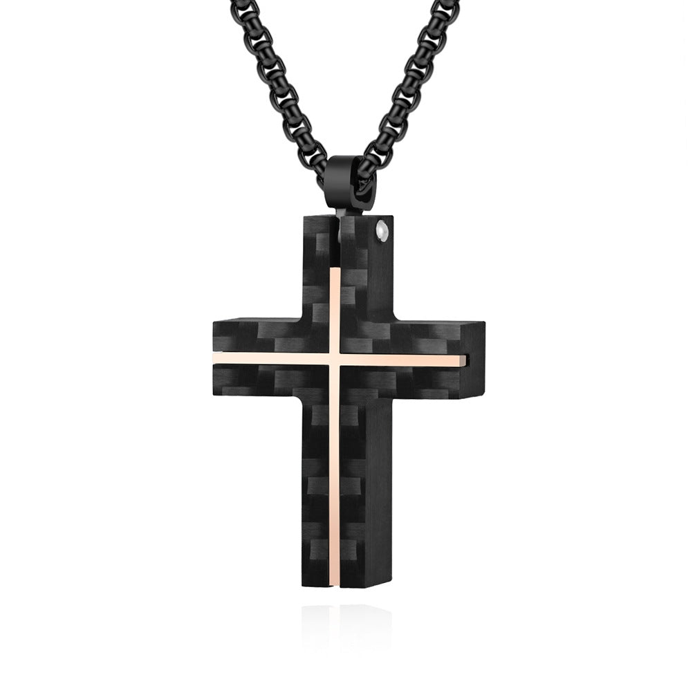 Hip-Hop Retro Carbon Titanium Steel Cross Pendant Necklace for Men