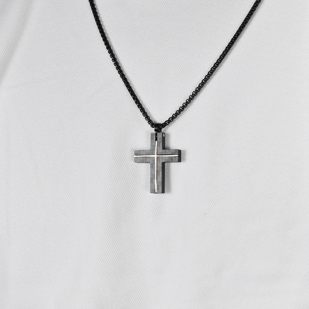 Hip-Hop Retro Carbon Titanium Steel Cross Pendant Necklace for Men