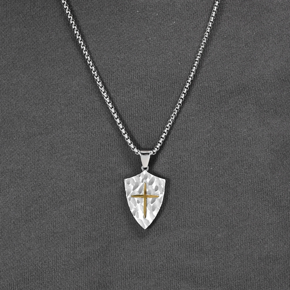 Hip-Hop Retro Cross Shield Pendant Necklace for Men in Titanium Steel