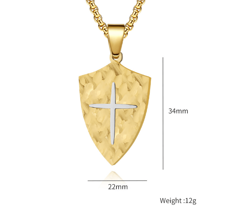 Hip-Hop Retro Cross Shield Pendant Necklace for Men in Titanium Steel