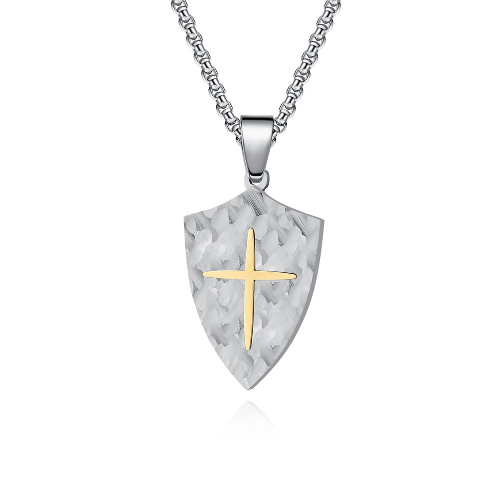 Hip-Hop Retro Cross Shield Pendant Necklace for Men in Titanium Steel