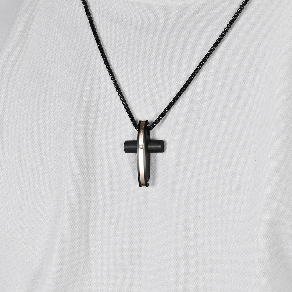 Hip-Hop Retro Cross Carbon Fiber Titanium Steel Men's Pendant Necklace