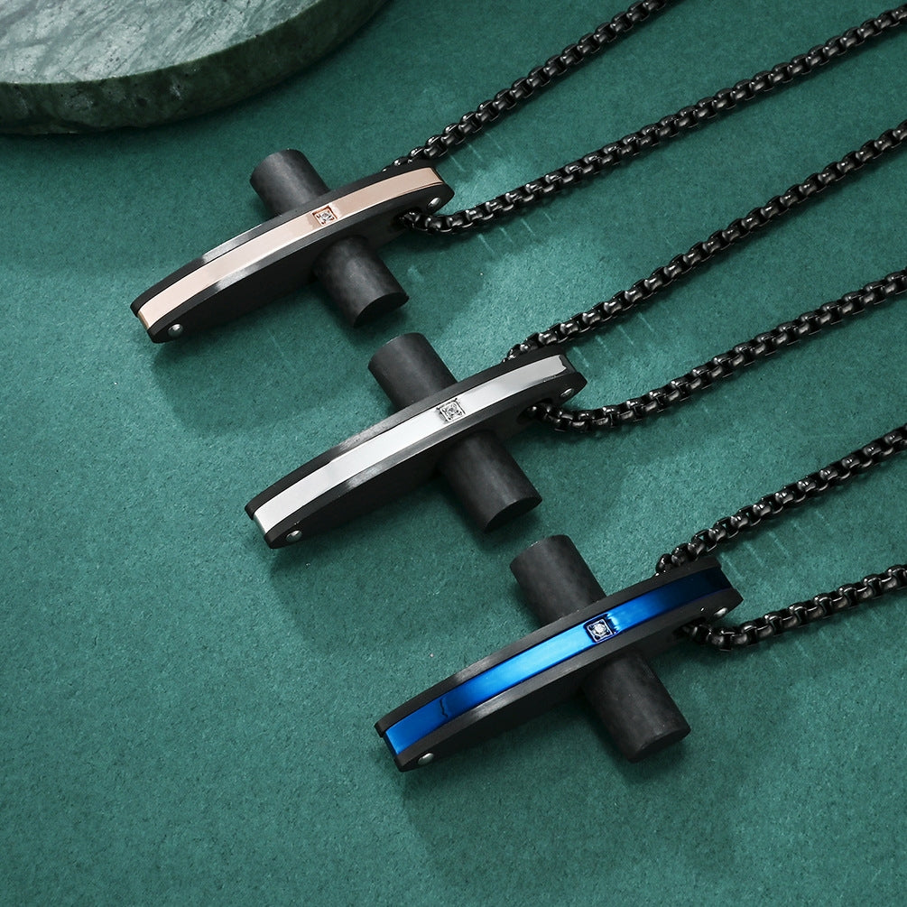 Hip-Hop Retro Cross Carbon Fiber Titanium Steel Men's Pendant Necklace