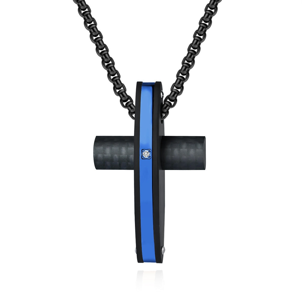 Hip-Hop Retro Cross Carbon Fiber Titanium Steel Men's Pendant Necklace