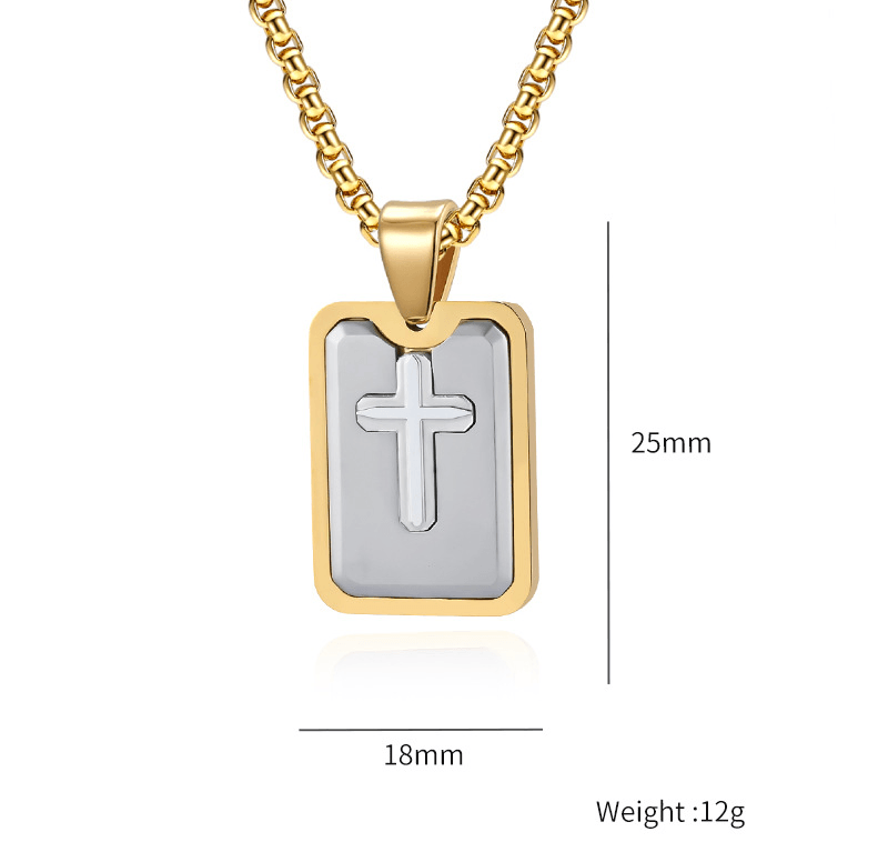 Hip-Hop Retro Cross Titanium Steel Square Pendant Necklace for Men and Women