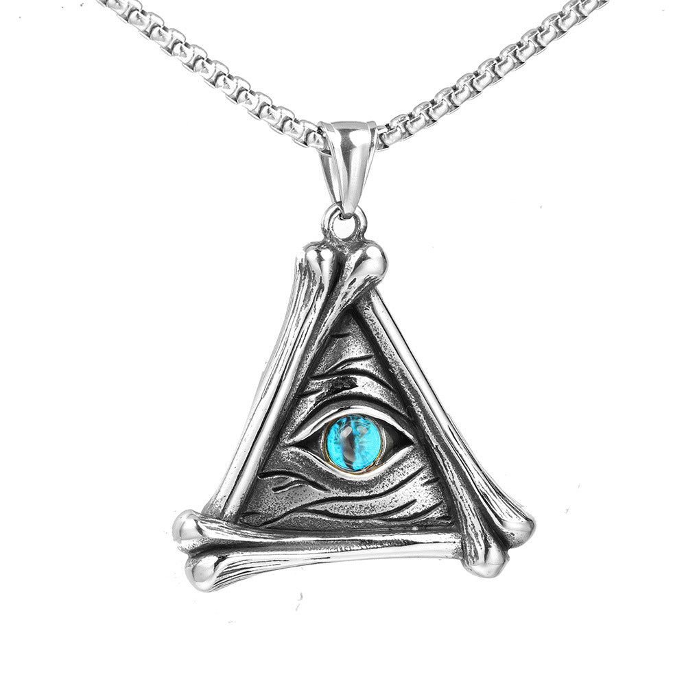 Hip-Hop Retro Devil's Eye Turquoise Stainless Steel Pendant Necklace