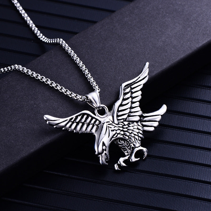 Hip-Hop Retro Eagle Stainless Steel Men's Pendant Necklace - Gold Plated Fashion Jewelry