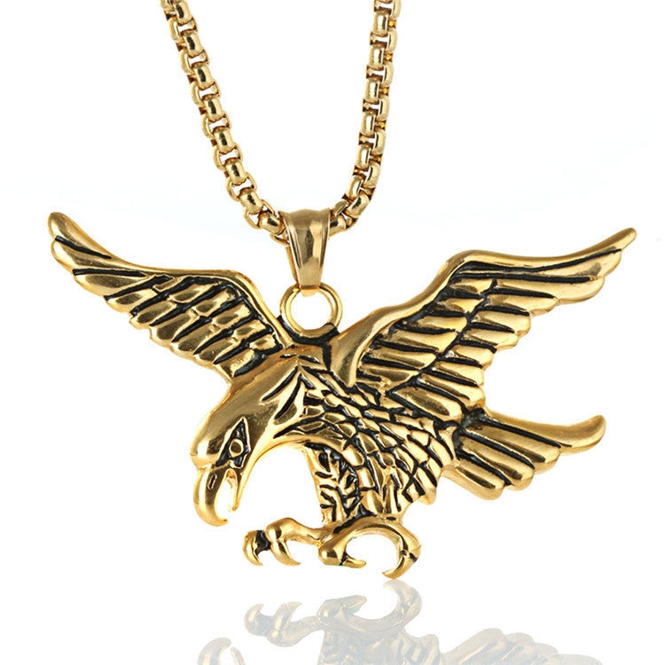 Hip-Hop Retro Eagle Stainless Steel Men's Pendant Necklace - Gold Plated Fashion Jewelry