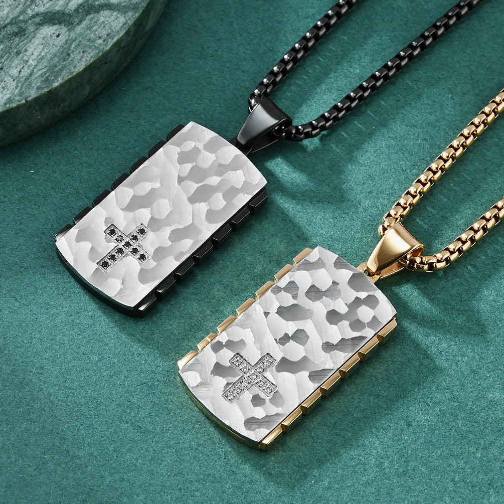 Hip-Hop Retro Geometric Cross Titanium Steel Plating Inlay Zircon Men's Pendant Necklace