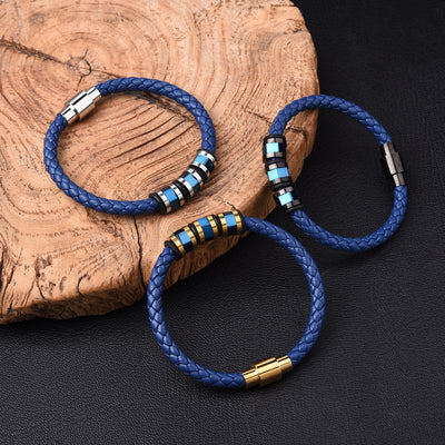 Hip-Hop Retro Geometric Titanium Steel Men's Braided Leather Bracelet