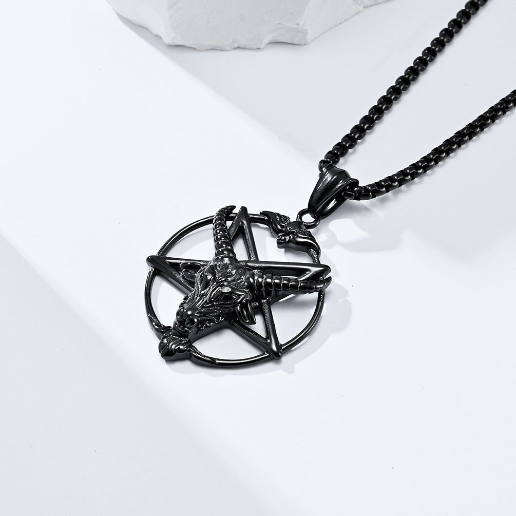 Hip-Hop Retro Pentagram Goat Titanium Steel Men's Pendant Necklace