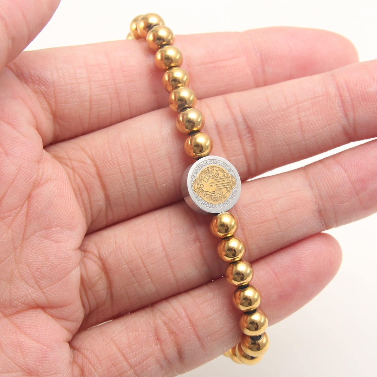 Hip-Hop Retro Gold Religious Beaded Unisex Bracelet