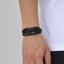 Hip-Hop Retro Stainless Steel Black PU Leather Layered Men's ID Bracelet