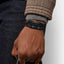 Hip-Hop Retro Stainless Steel Black PU Leather Layered Men's ID Bracelet