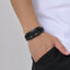 Hip-Hop Retro Stainless Steel Black PU Leather Layered Men's ID Bracelet