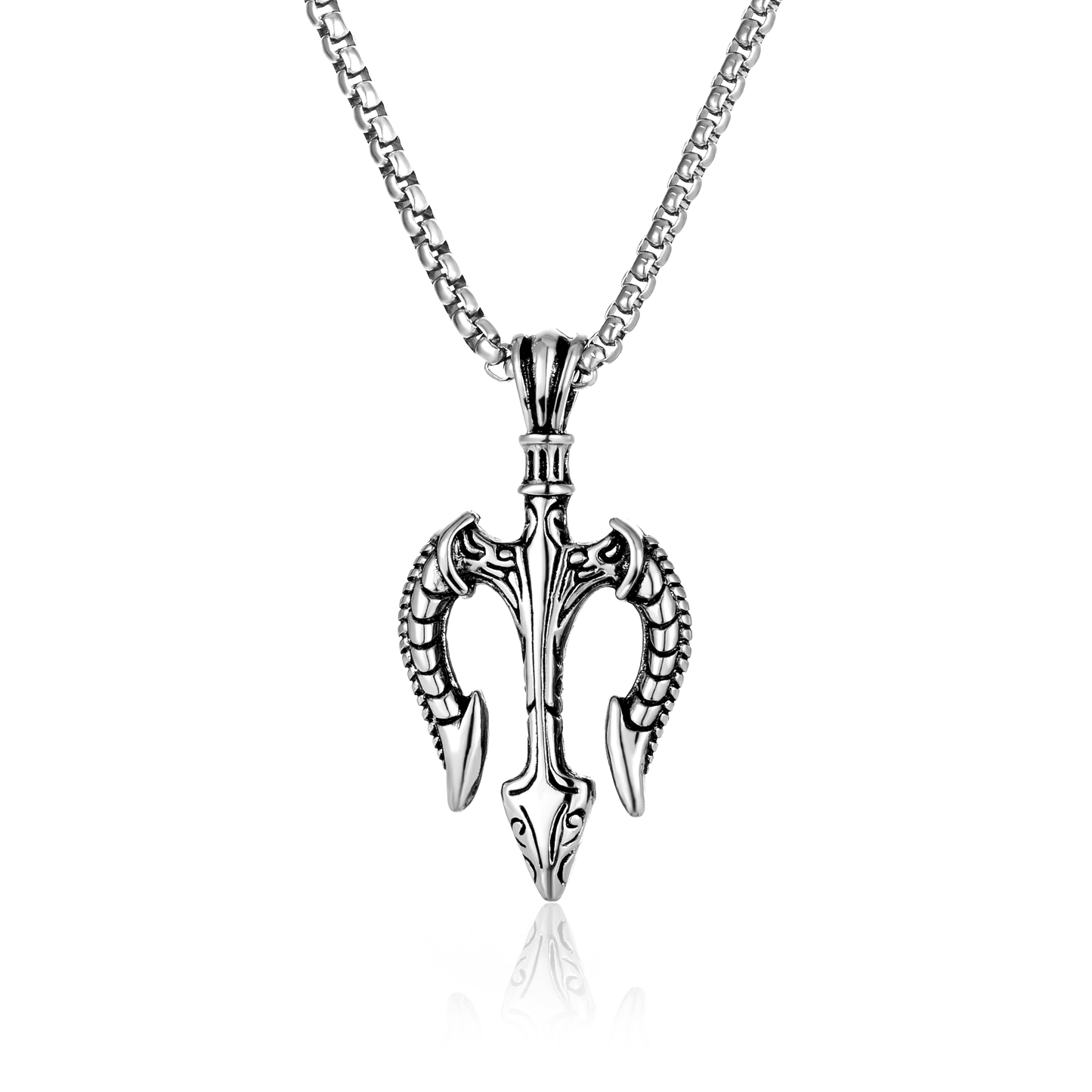 Hip-Hop Retro Trident Engraved Stainless Steel Men's Pendant Necklace