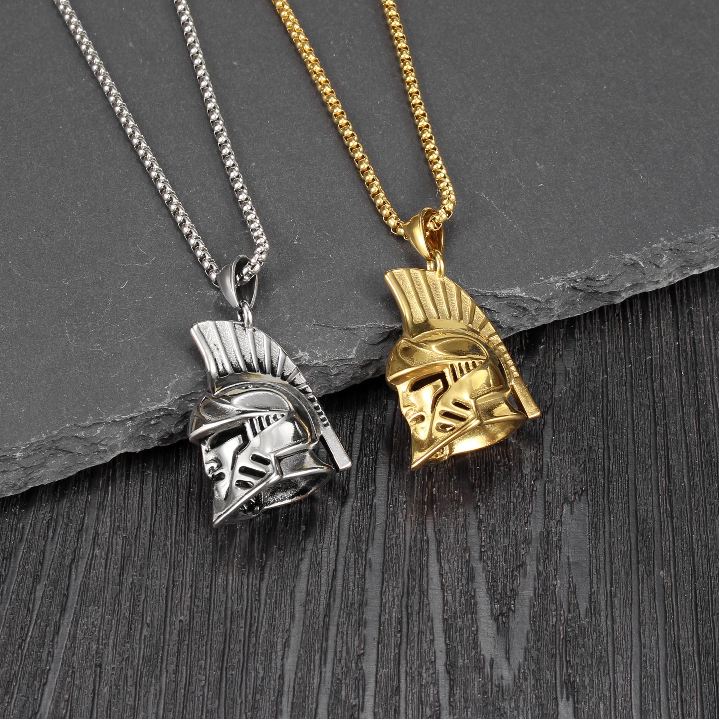 Hip-Hop Retro Spartan Helmet Stainless Steel Men's Pendant Necklace