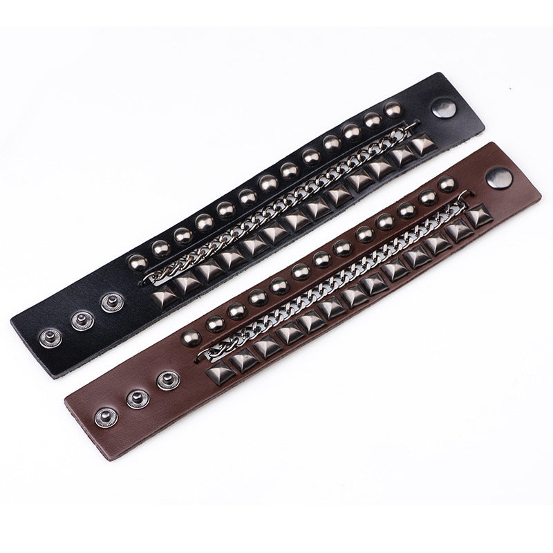 Hip-Hop Retro Studded Genuine Leather Unisex Bracelet