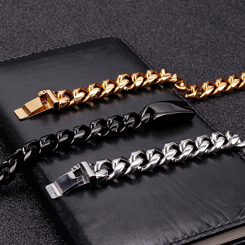 18K Gold Plated Titanium Steel Cuban Chain Bracelet and Necklace Set for Men