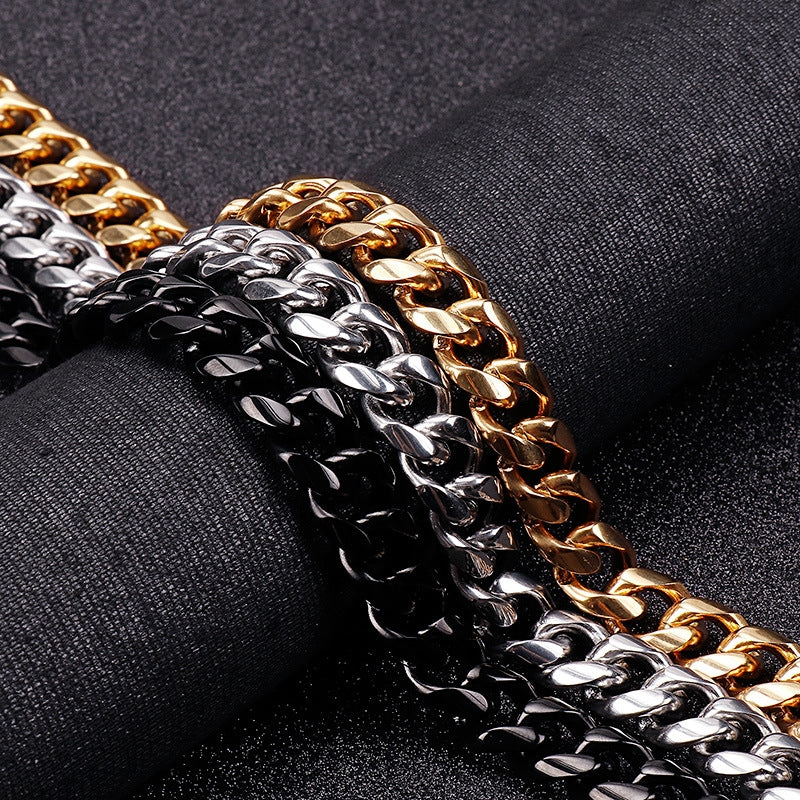 18K Gold Plated Titanium Steel Cuban Chain Bracelet and Necklace Set for Men