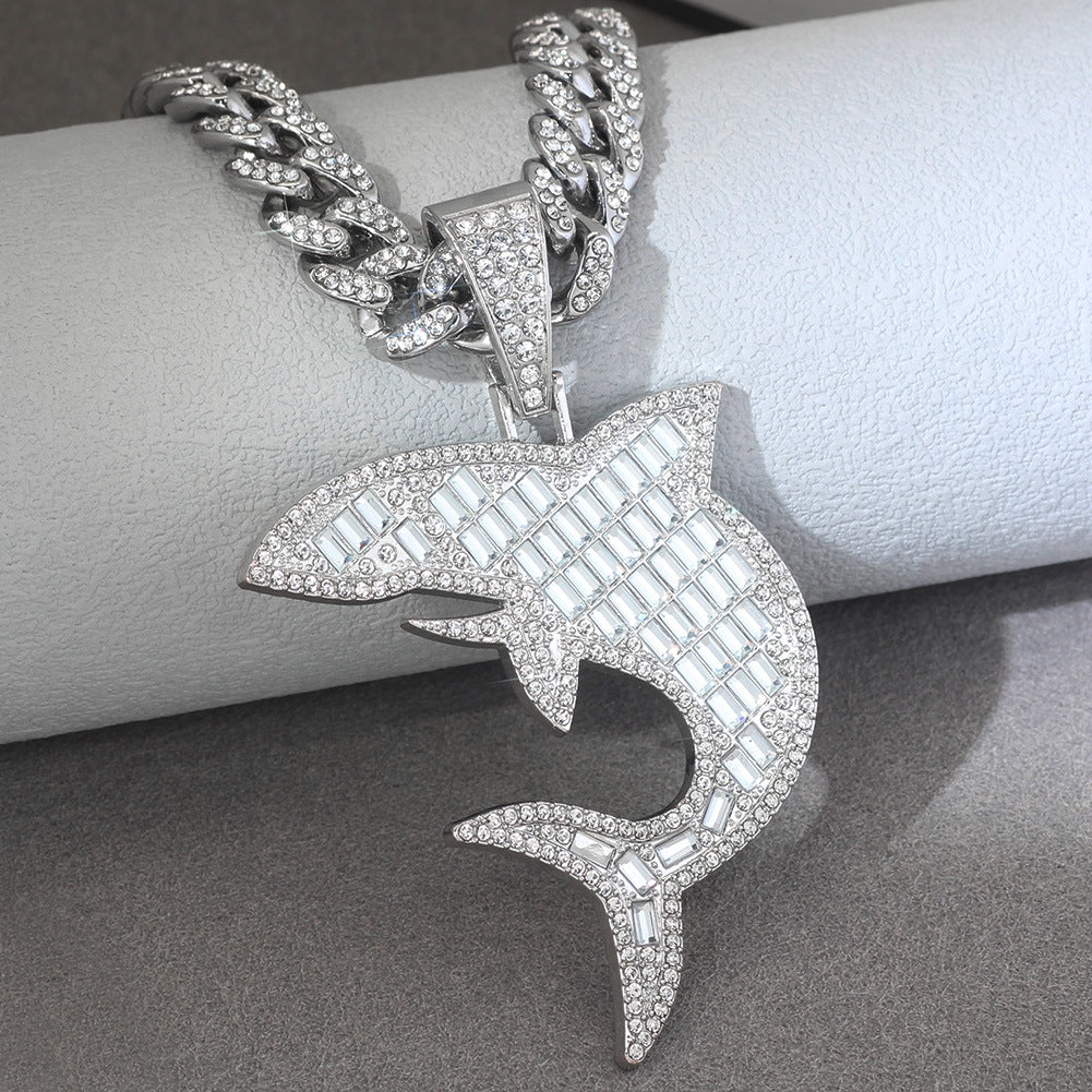 Hip-Hop Retro Whale Ocean Animal Pendant Necklace for Men with Cuban Chain