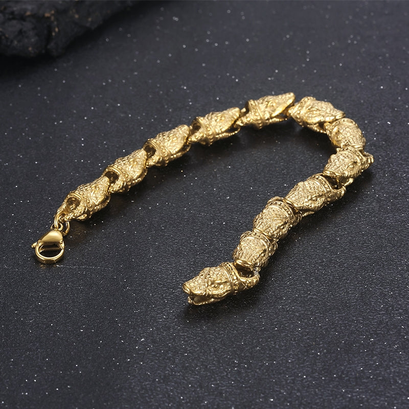 18K Gold Plated Geometric Snake Head Stainless Steel Bracelet