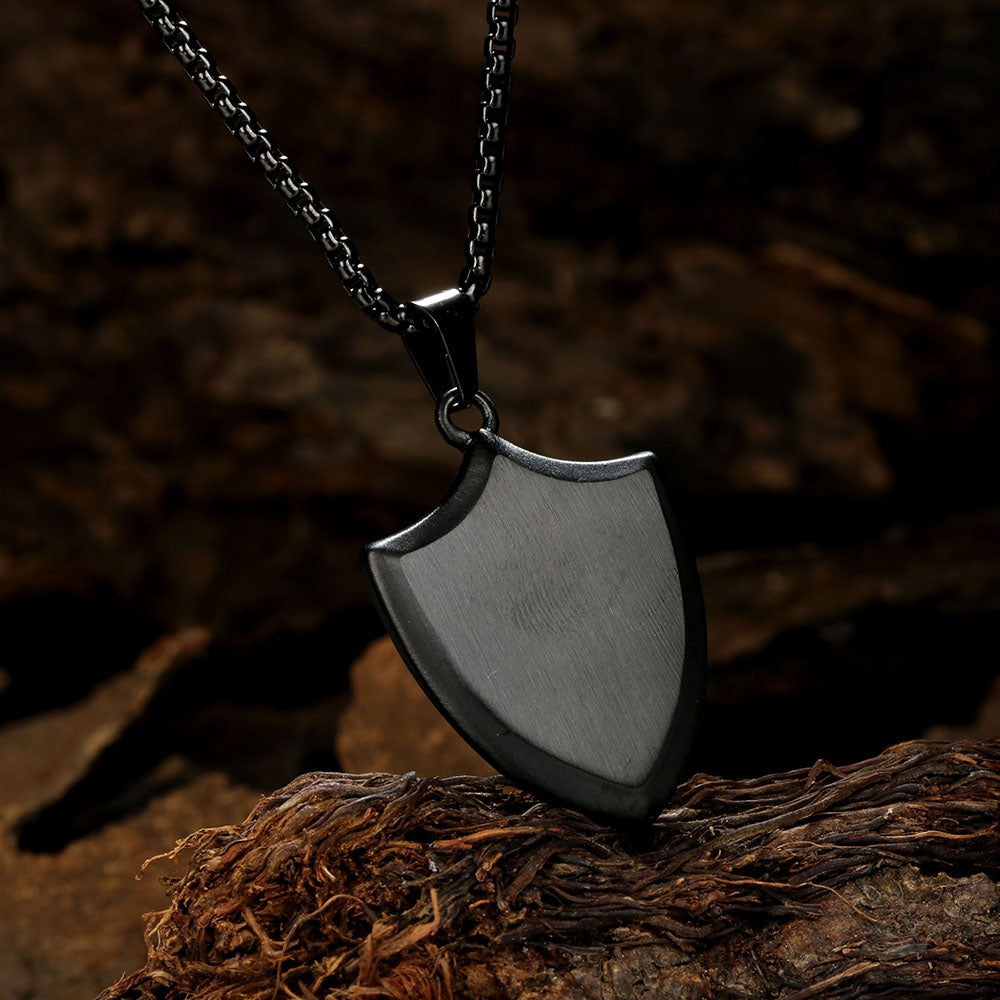 Hip-Hop Triangle Shield Stainless Steel Pendant Necklace 42mm Engravable