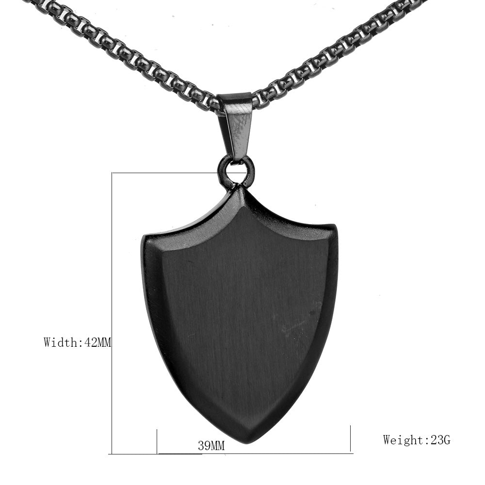 Hip-Hop Triangle Shield Stainless Steel Pendant Necklace 42mm Engravable