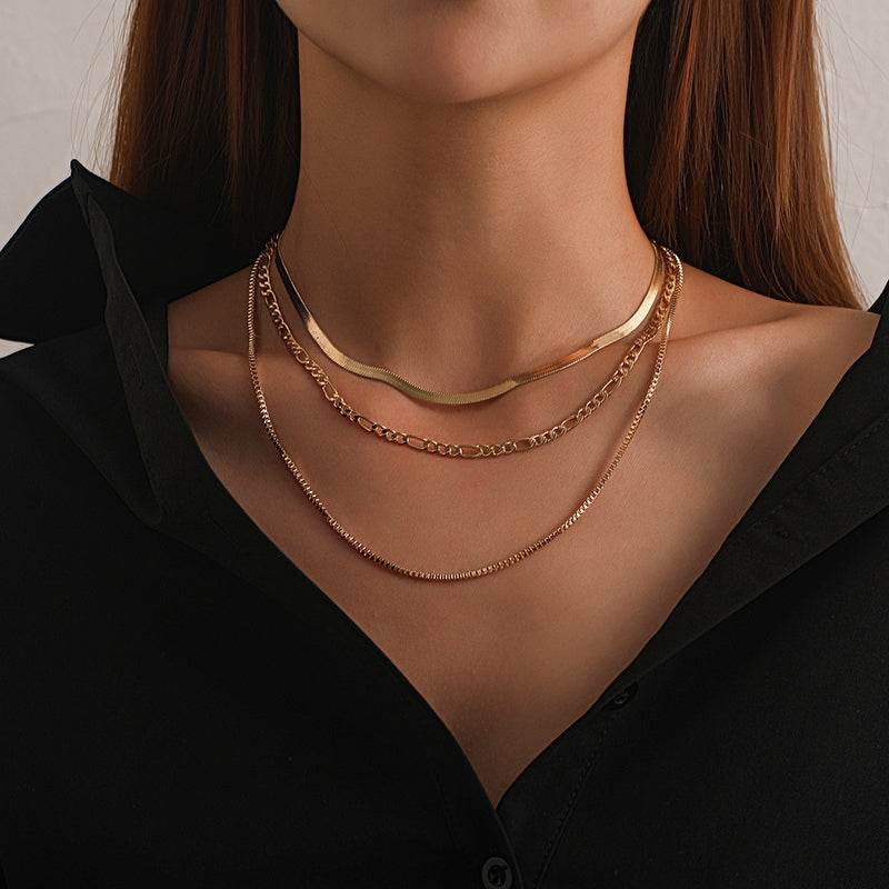 Hip-Hop Geometric Multi-Layer Alloy Choker Necklace for Women