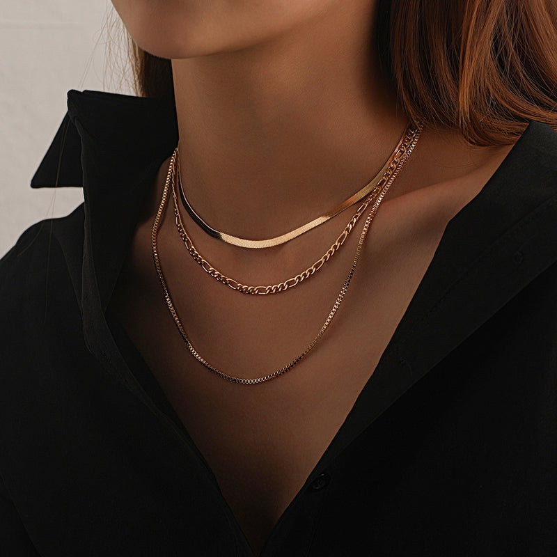 Hip-Hop Simple Style Geometric Alloy Women's Three Layer Necklace