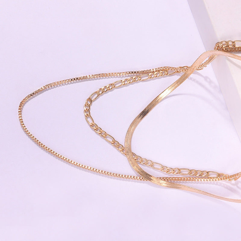 Hip-Hop Simple Style Geometric Alloy Women's Three Layer Necklace