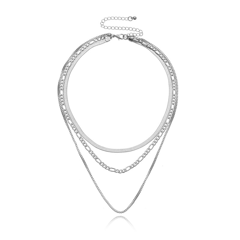 Hip-Hop Simple Style Geometric Alloy Women's Three Layer Necklace