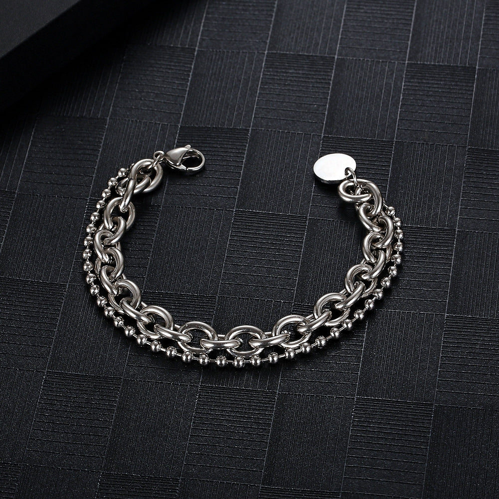 18K Gold Plated Stainless Steel Double Layer Chain Bracelet for Men and Women