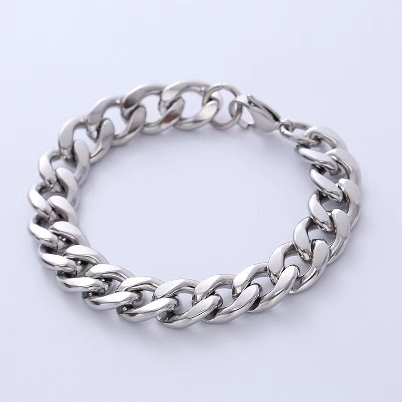 Men's Stainless Steel Chain Bracelet - Hip-Hop Style, Solid Color, Titanium Steel