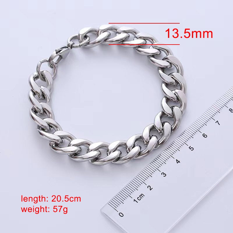 Men's Stainless Steel Chain Bracelet - Hip-Hop Style, Solid Color, Titanium Steel