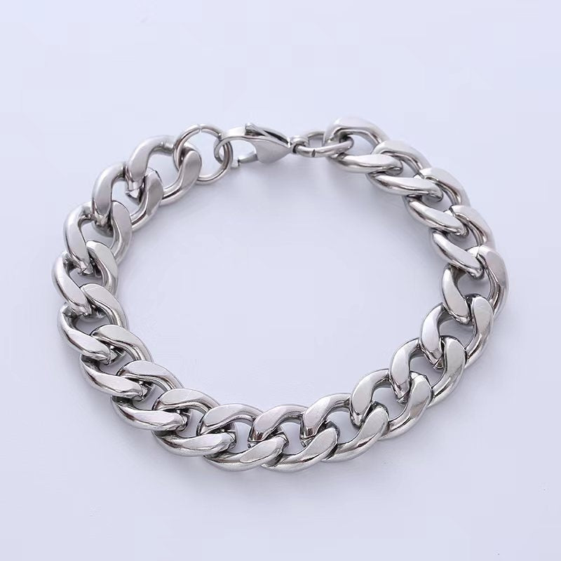 Men's Stainless Steel Chain Bracelet - Hip-Hop Style, Solid Color, Titanium Steel