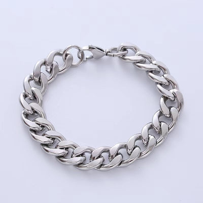Men's Stainless Steel Chain Bracelet - Hip-Hop Style, Solid Color, Titanium Steel