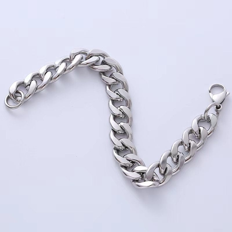Men's Stainless Steel Chain Bracelet - Hip-Hop Style, Solid Color, Titanium Steel