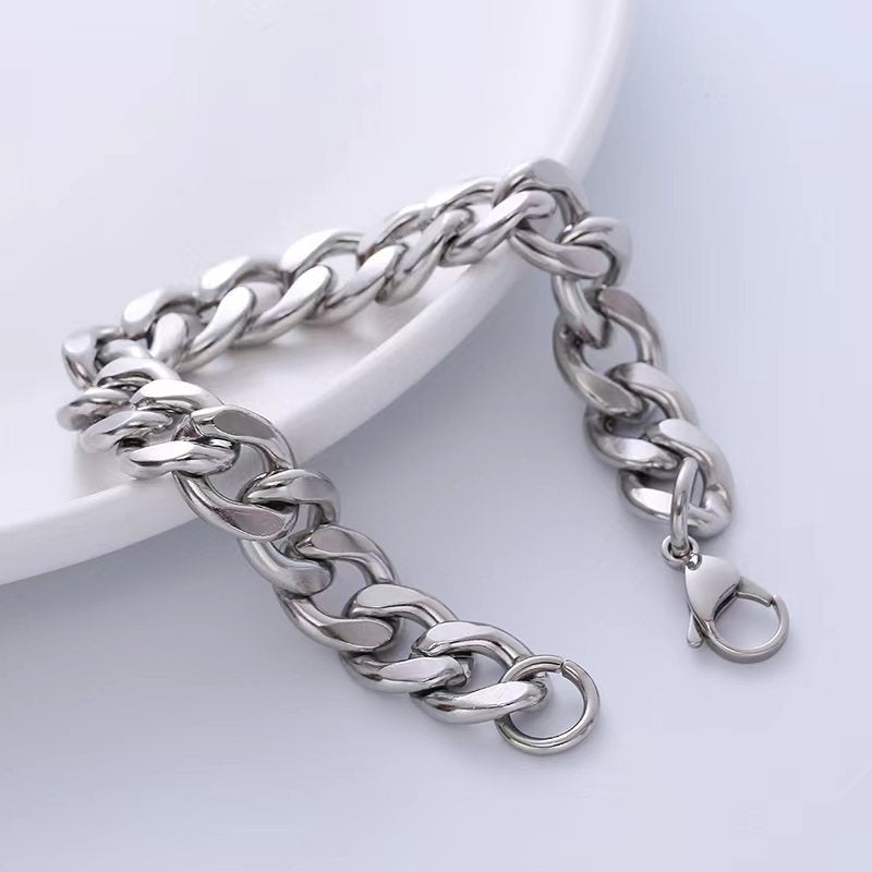 Men's Stainless Steel Chain Bracelet - Hip-Hop Style, Solid Color, Titanium Steel