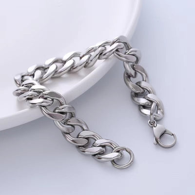 Men's Stainless Steel Chain Bracelet - Hip-Hop Style, Solid Color, Titanium Steel