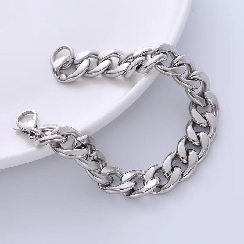 Men's Stainless Steel Chain Bracelet - Hip-Hop Style, Solid Color, Titanium Steel